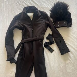 ASOS Women's Black Ski Snow Jumpsuit with Removable Faux Fur Hood